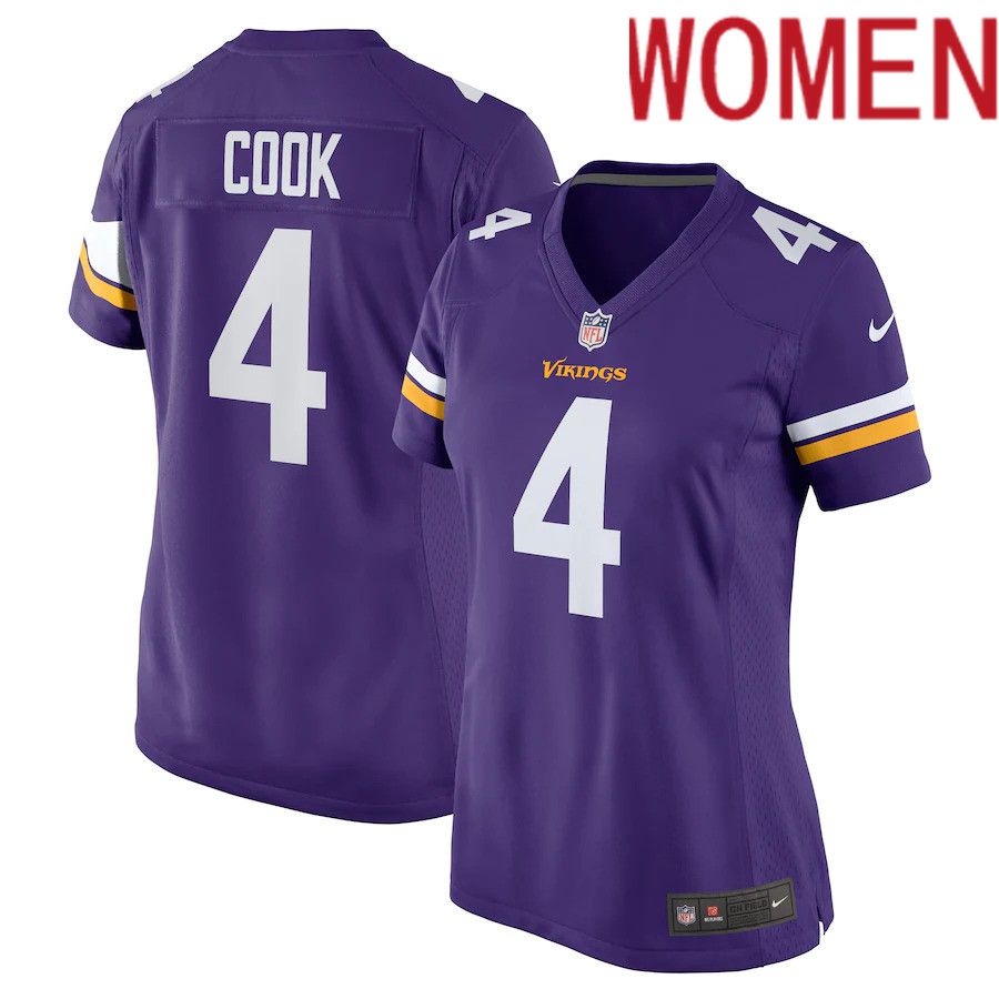 Women Minnesota Vikings #4 Dalvin Cook Nike Purple Game NFL Jersey->women nfl jersey->Women Jersey